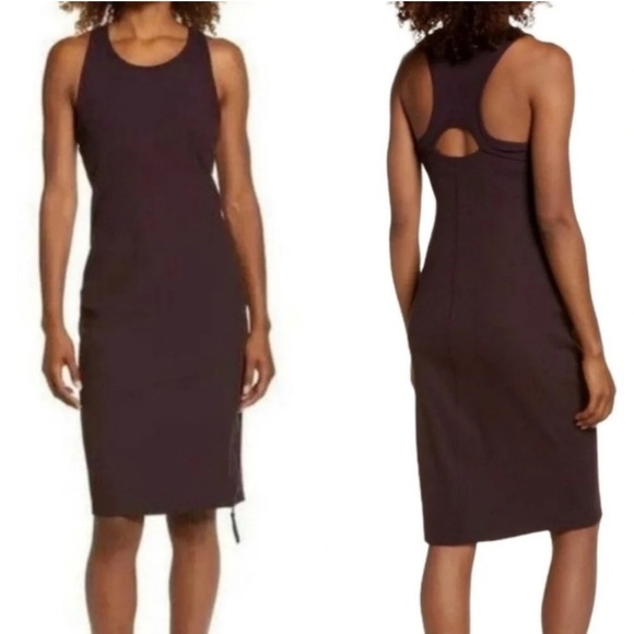 Zella Activewear Keyhole Ribbed Zipper Detail Midi Dress - Picture 1 of 12